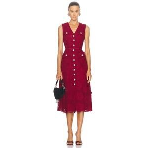 Self Portrait Jeweled Button Front Lace Midi Dress in Burgundy 6